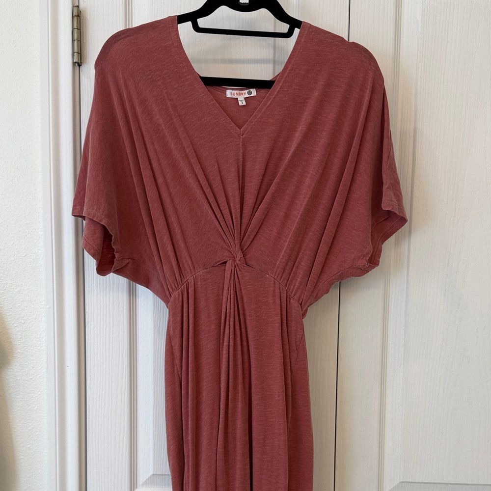 Anthro Sundry Rust Twist-Front Midi Dress Size 2 Dolman Sleeve Casual
